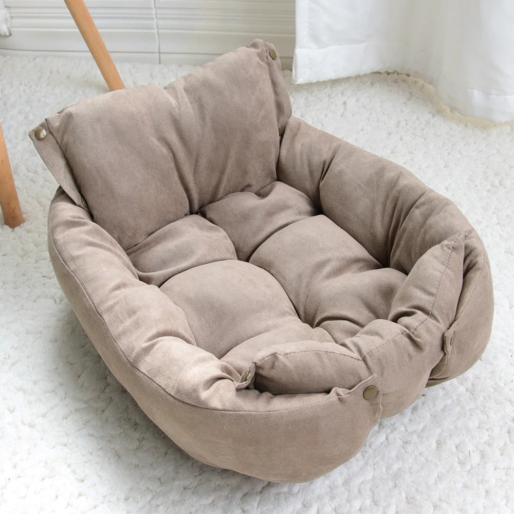 Plush-Cushion Dog Bed with Pillow and Leg Rest