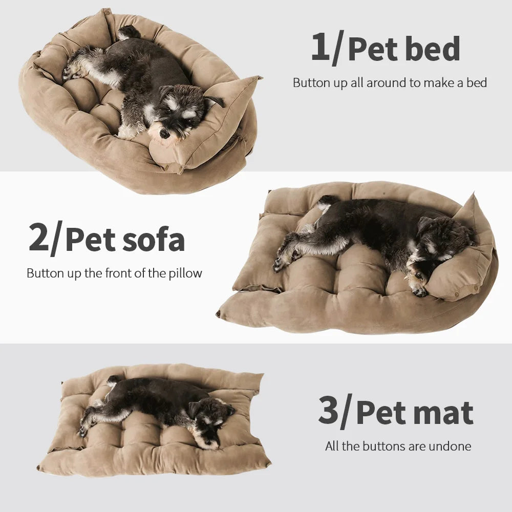 Plush-Cushion Dog Bed with Pillow and Leg Rest