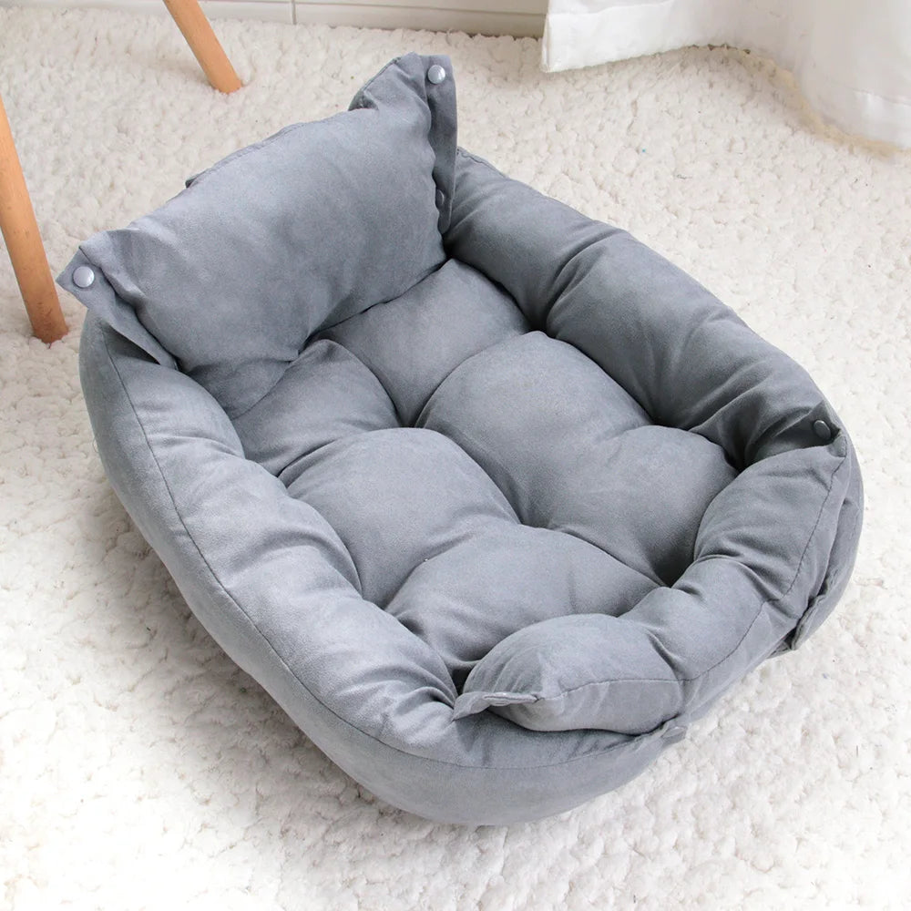Plush-Cushion Dog Bed with Pillow and Leg Rest