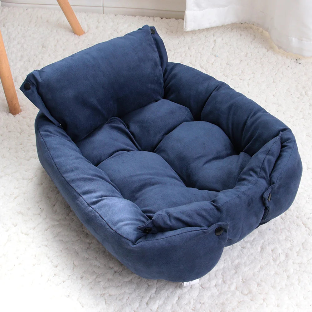 Plush-Cushion Dog Bed with Pillow and Leg Rest