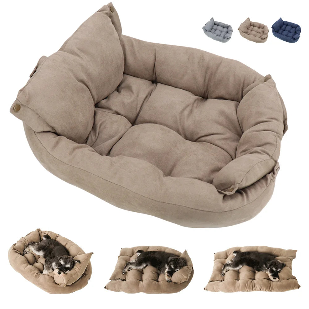 Plush-Cushion Dog Bed with Pillow and Leg Rest