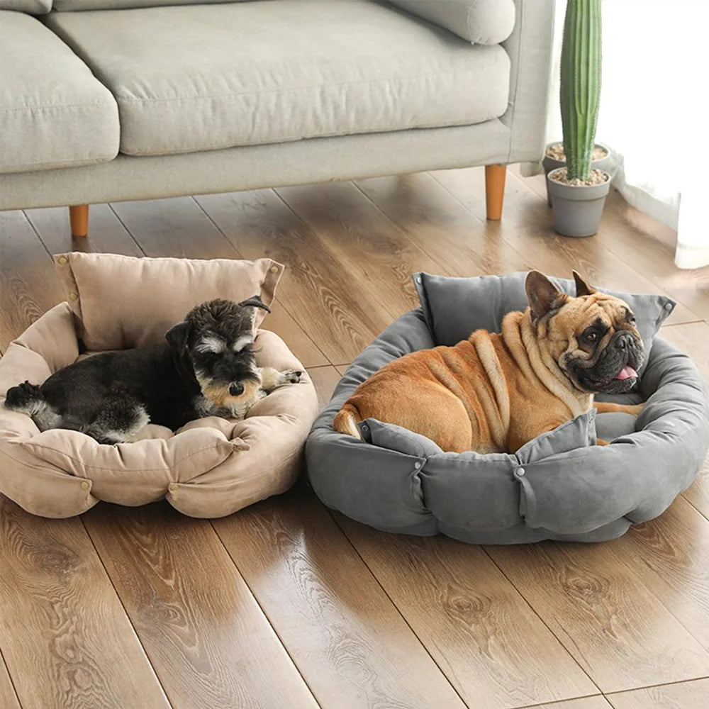 Plush-Cushion Dog Bed with Pillow and Leg Rest