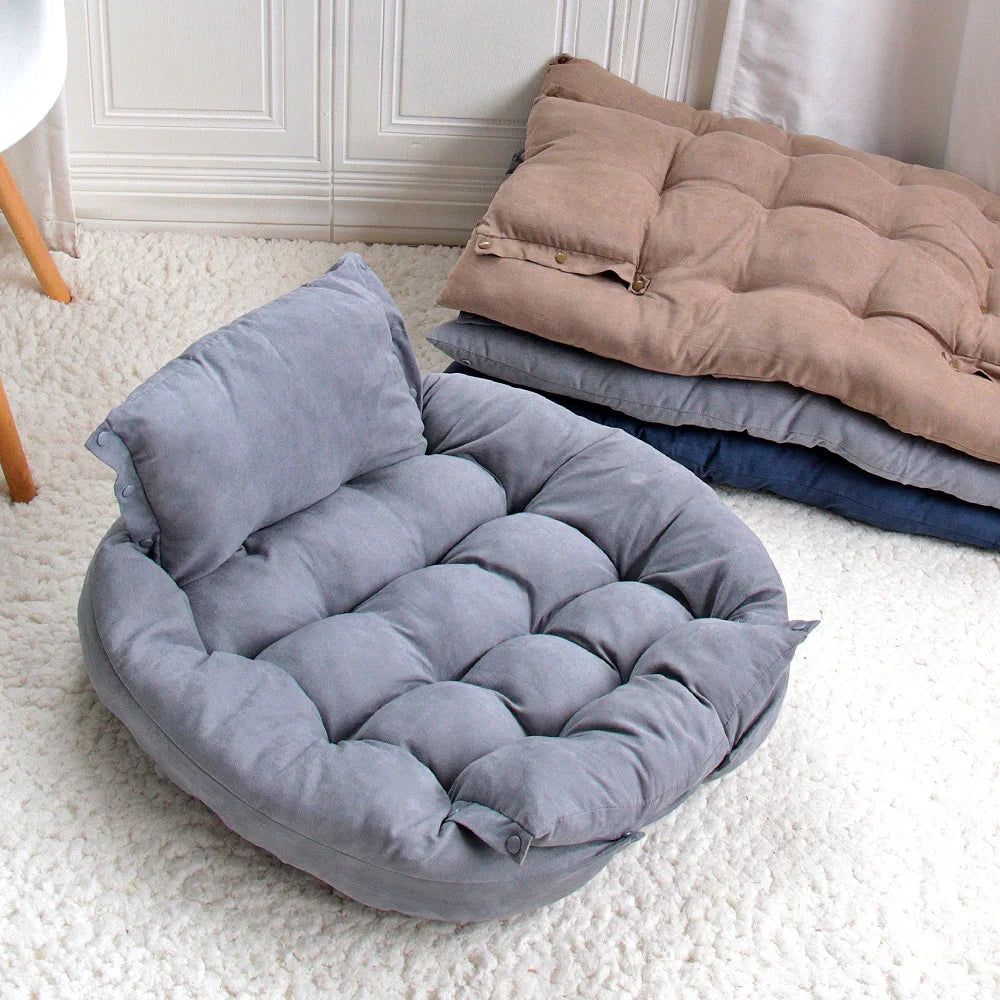 Plush-Cushion Dog Bed with Pillow and Leg Rest