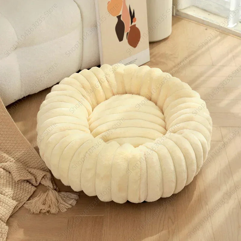 Plush-Corded Round Dog Bed