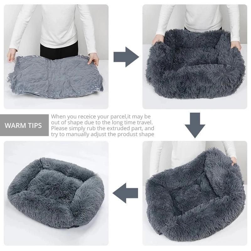 Rectangle Plush Dog/Cat Bed with Soft Lacy Frills