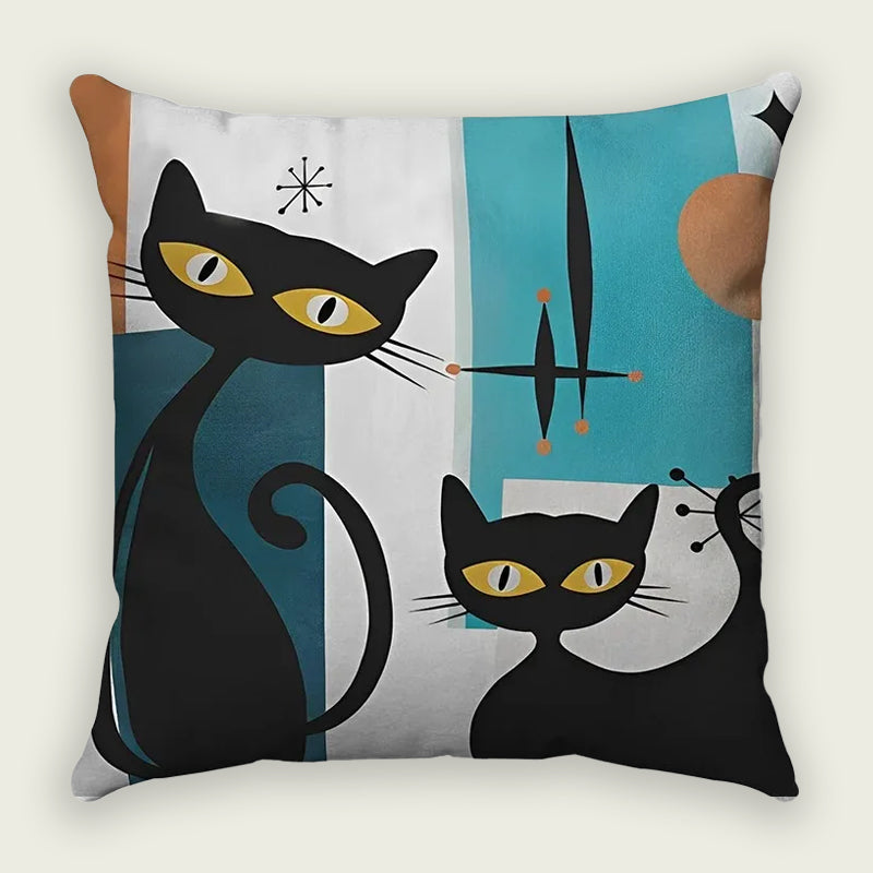 2 Fancy Cats Colorful Plush Pillow Case