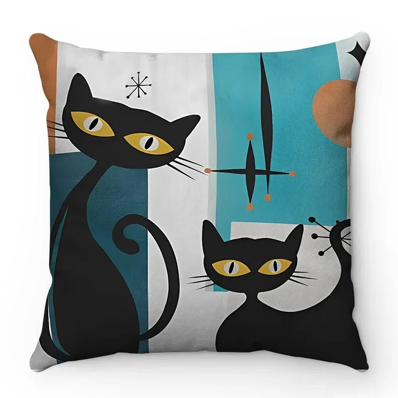 2 Fancy Cats Colorful Plush Pillow Case