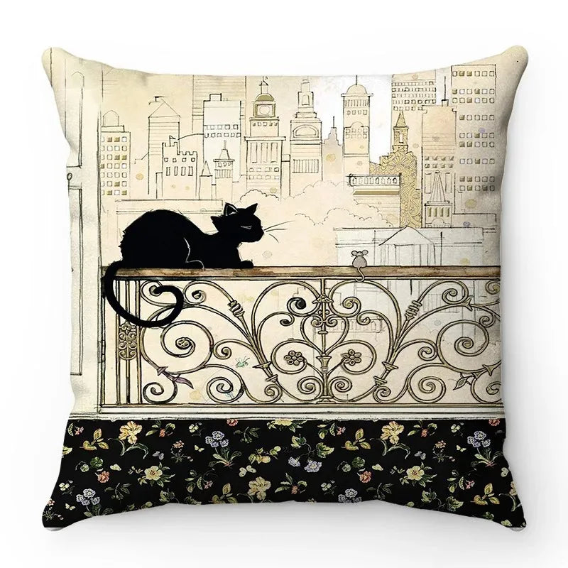 Classy Cat in the City Plush Pillow Case