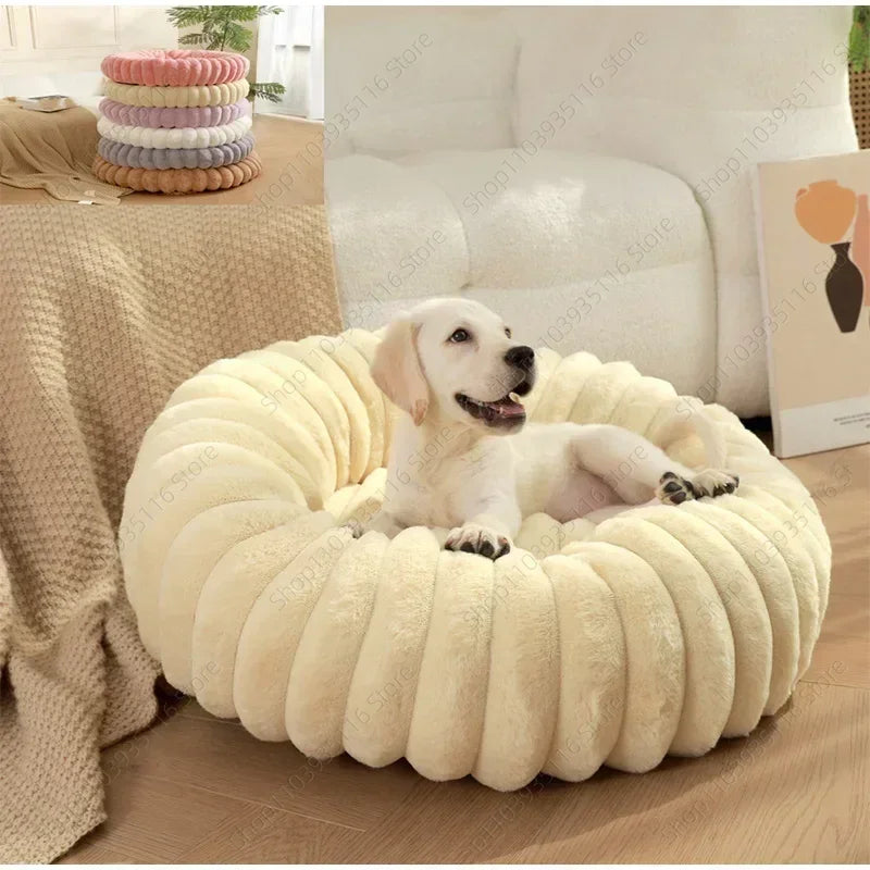 Plush-Corded Round Dog Bed