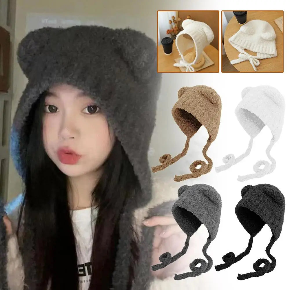 Bear Ears Plush Beanie Knit Hat