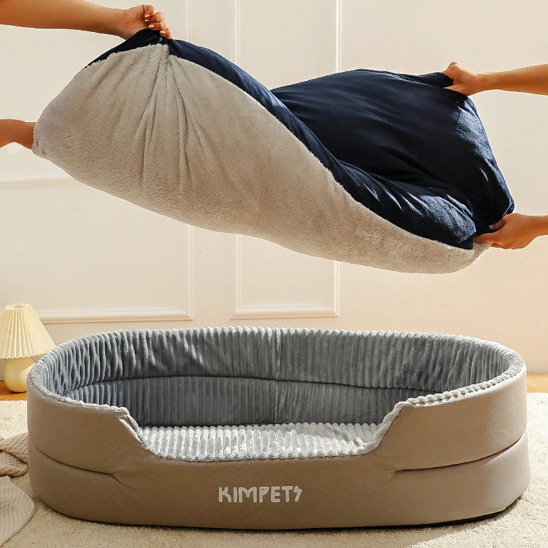 Plush-Ribbed Dog Bed