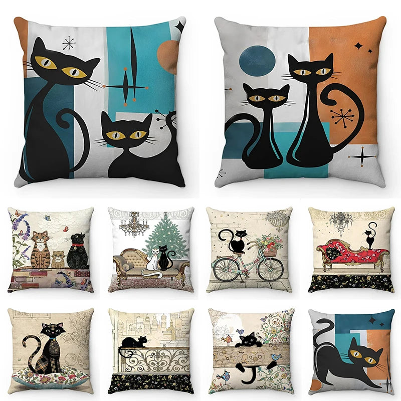 2 Fancy Cats Colorful Plush Pillow Case