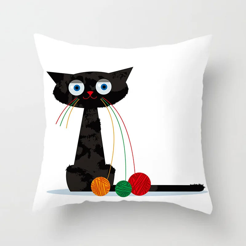 Kitten Playing with Yarn Balls Plush Pillow Case