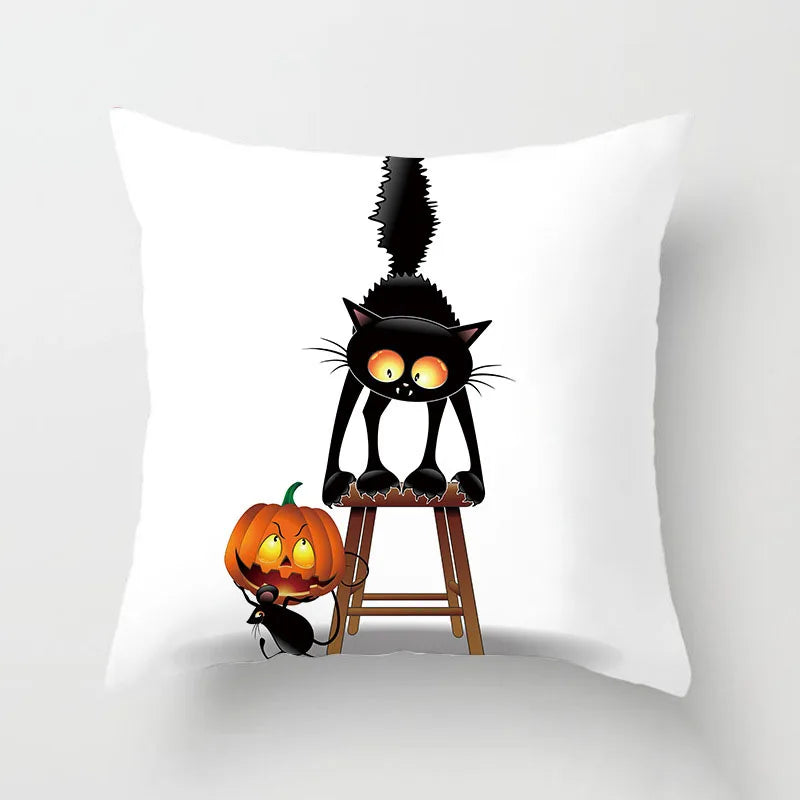 Cat Spooked by Jack-O-Lantern Mouse Plush Pillow Case