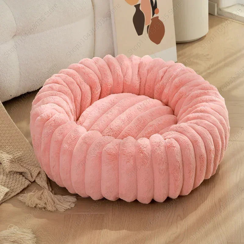 Plush-Corded Round Dog Bed