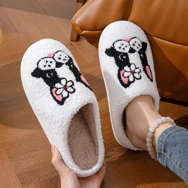 Pug with White Daisy Plush Slippers