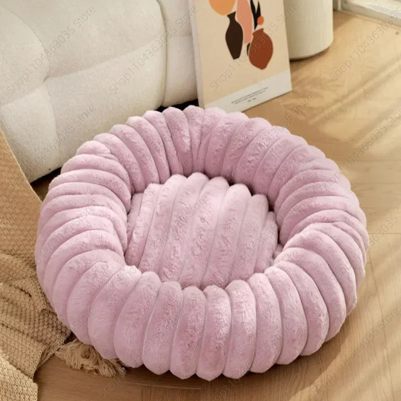 Plush-Corded Round Dog Bed
