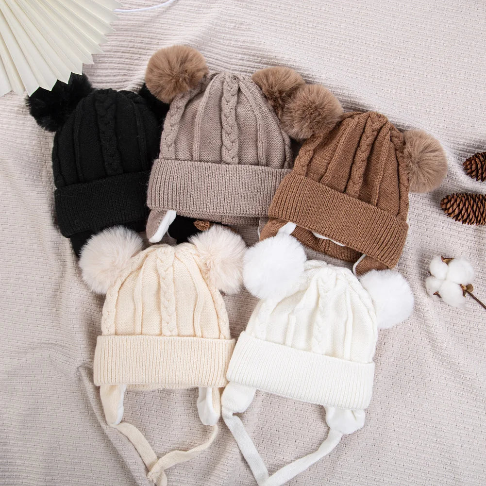 Pompom Ears Plush Winter Hat