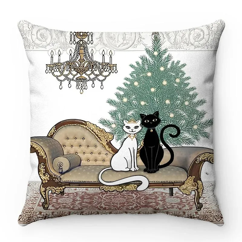 2 Elegant Cats Plush Pillow Case