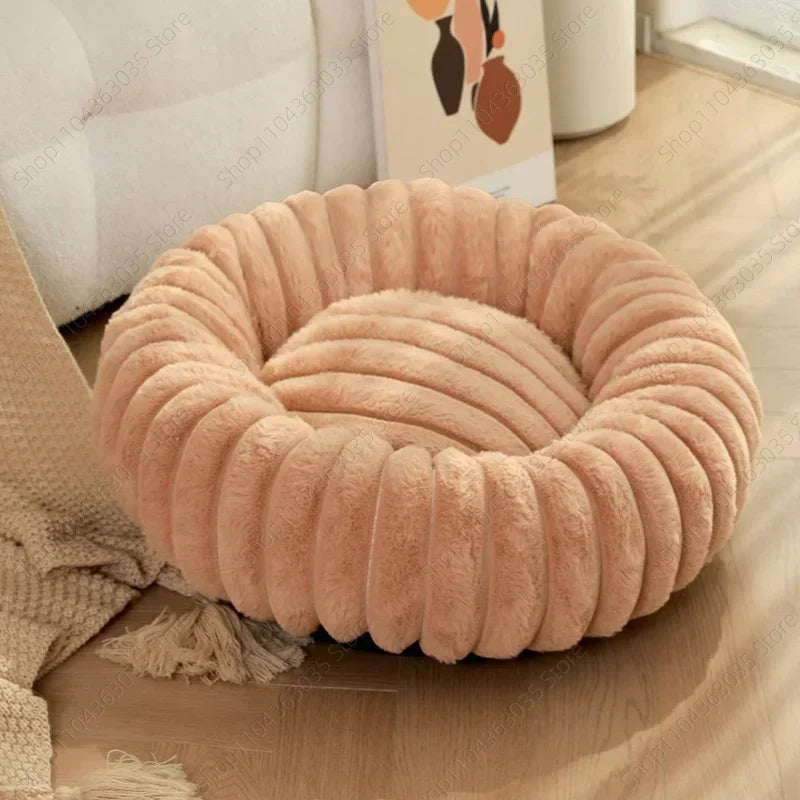 Plush-Corded Round Dog Bed