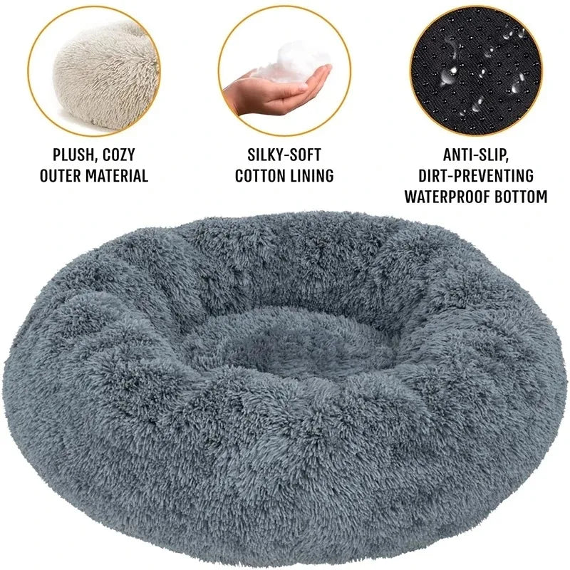 Round Fluffy Plush Dog Bed