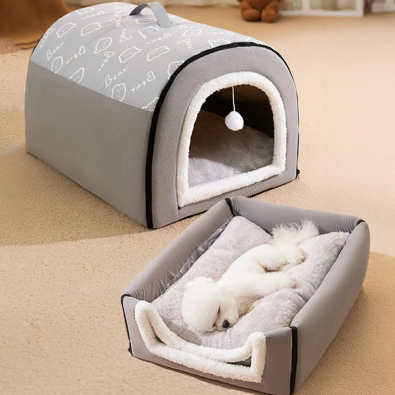 Portable Plush-Lined Dog House with Handle