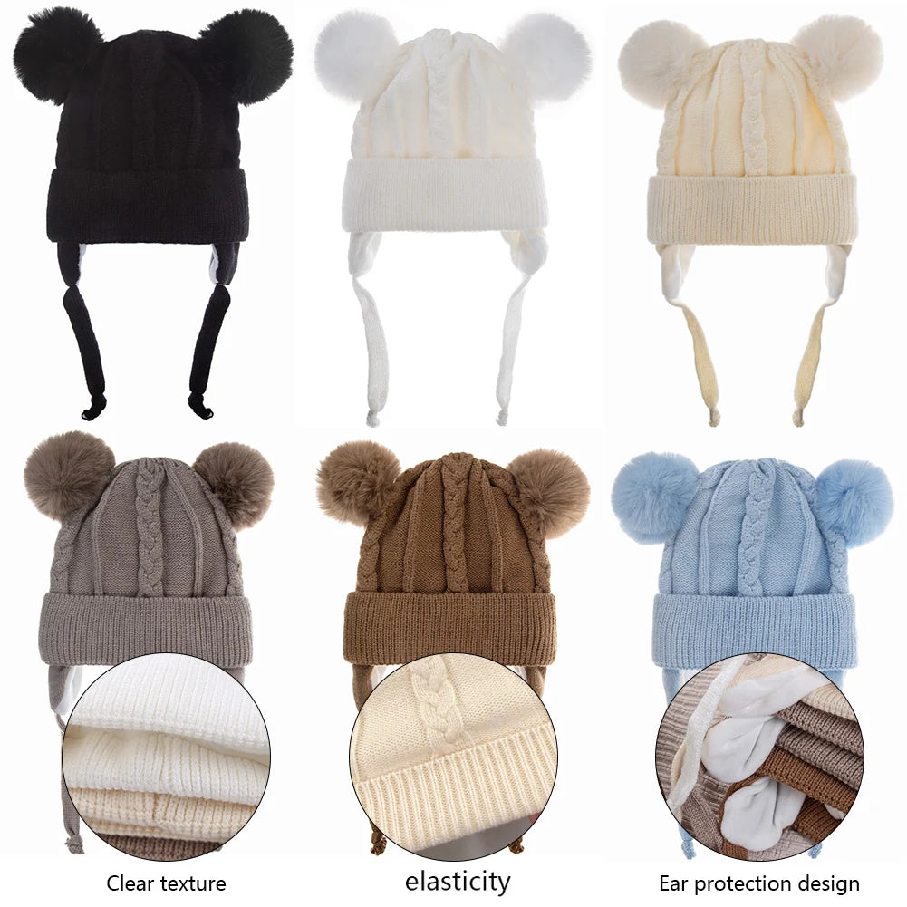 Pompom Ears Plush Winter Hat