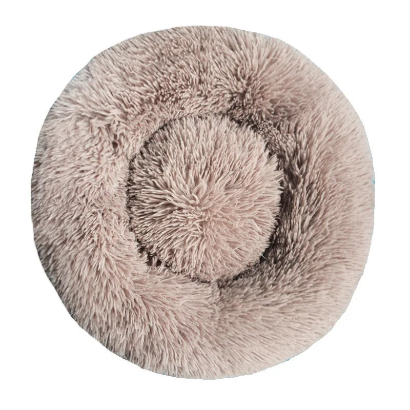 Round Fluffy Plush Dog Bed