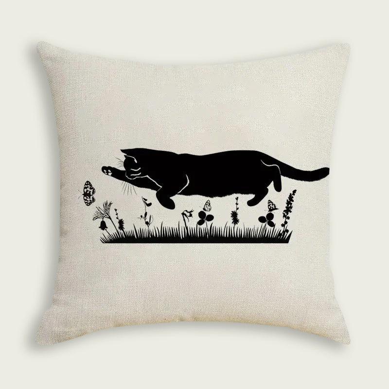 Cat Chasing a Butterfly Plush Pillow Case