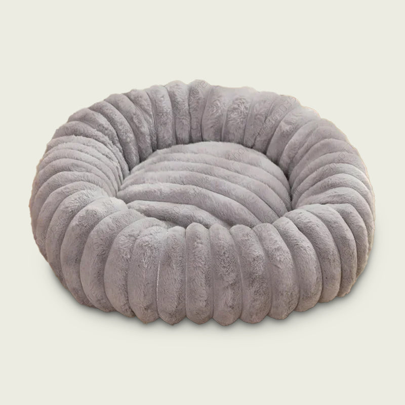 Plush-Corded Round Dog Bed