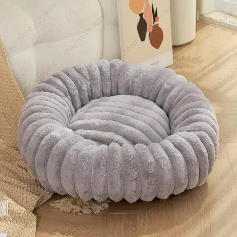 Plush-Corded Round Dog Bed