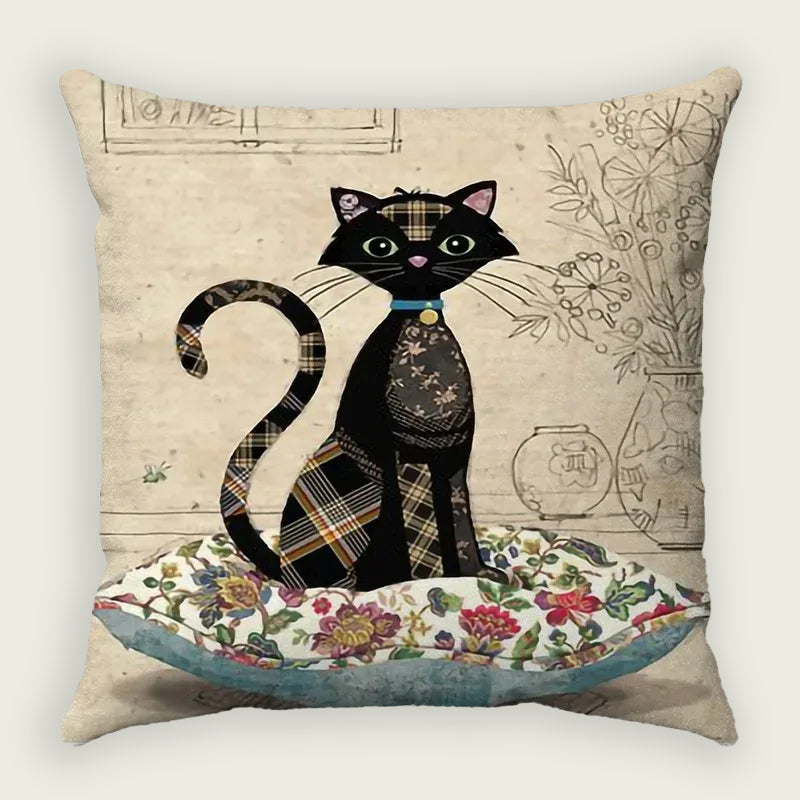 Vogue Cat on Floral Plush Pillow Case
