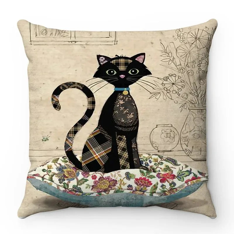 Vogue Cat on Floral Plush Pillow Case