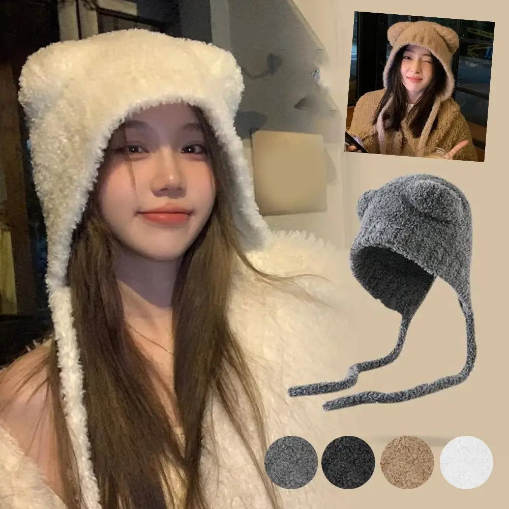 Bear Ears Plush Beanie Knit Hat