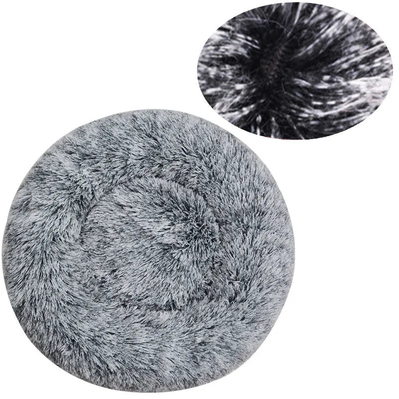 Round Fluffy Plush Dog Bed