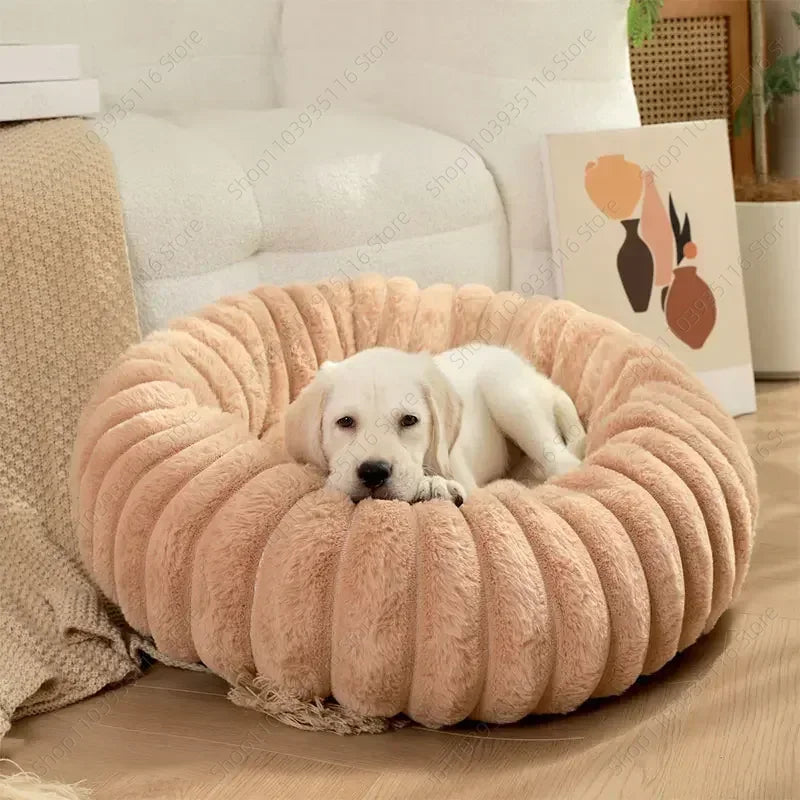Plush-Corded Round Dog Bed