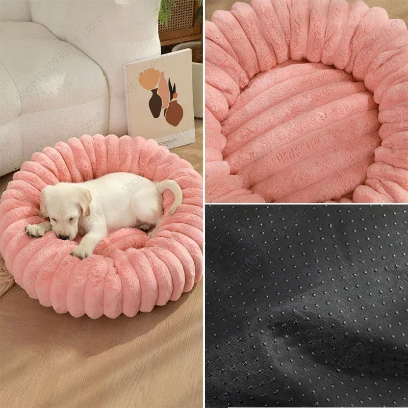 Plush-Corded Round Dog Bed