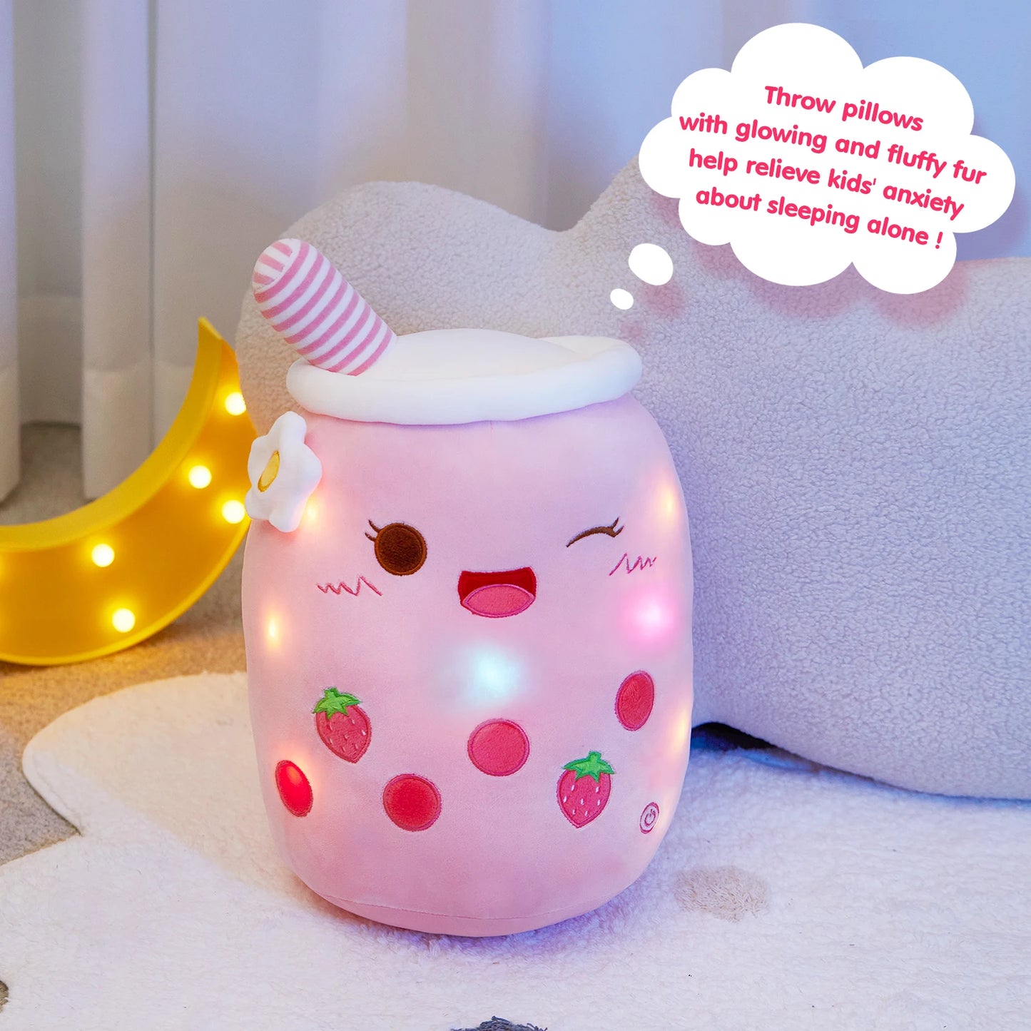 LED Bubble Tea Boba Plushie with Colorful Glowing Lights