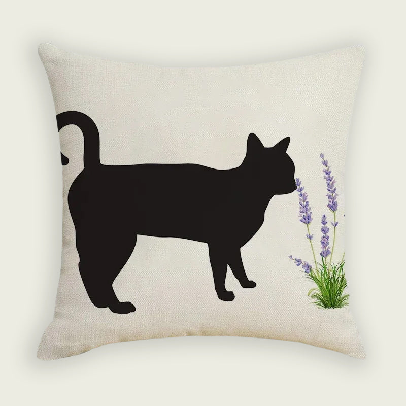 Cat Smelling Purple Hyacinth Flower Plush Pillow Case