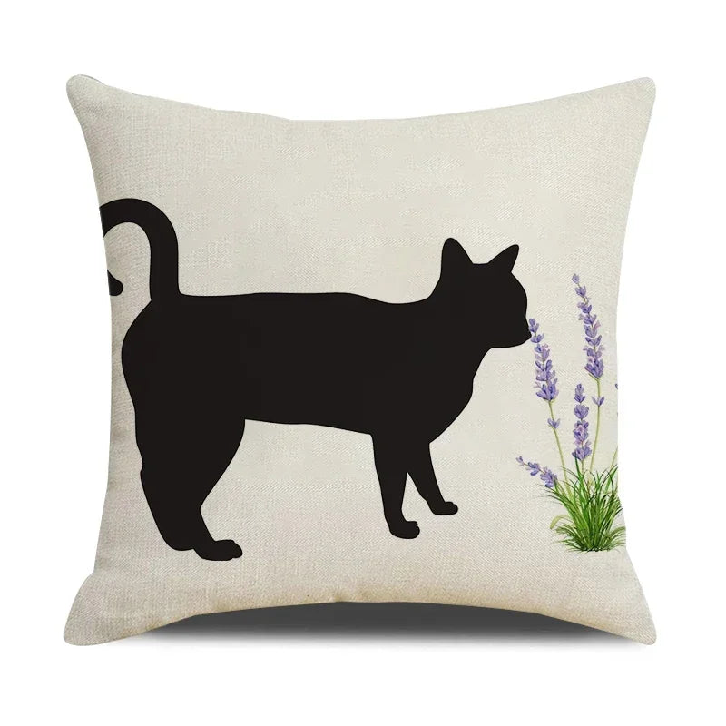 Cat Smelling Purple Hyacinth Flower Plush Pillow Case