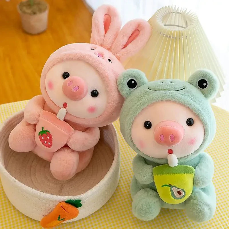 Baby Pig in Costume with Bubble Boba Tea