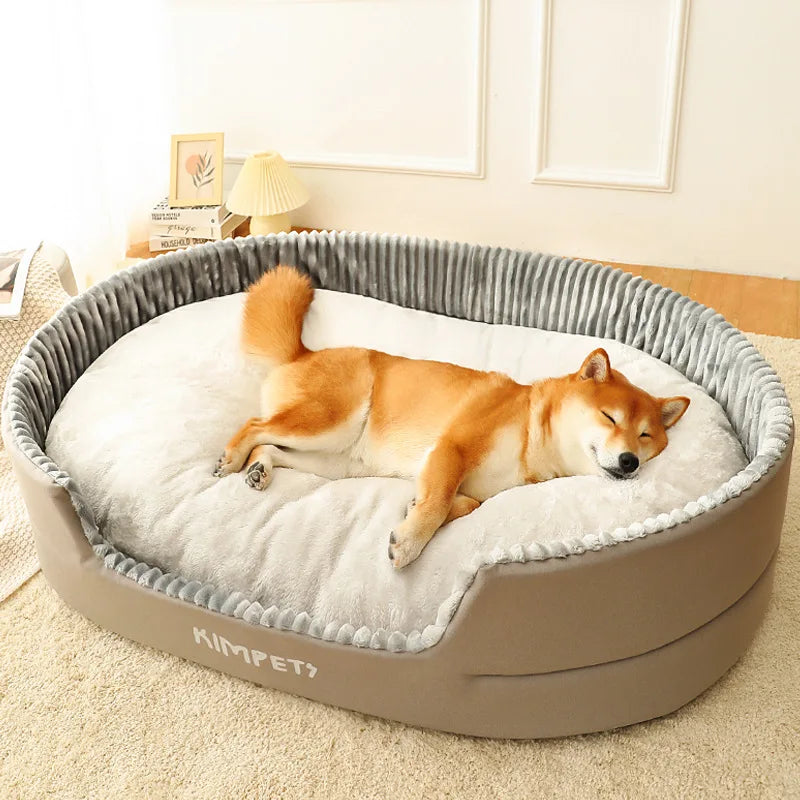 Plush-Ribbed Dog Bed