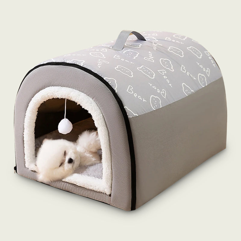 Portable Plush-Lined Dog House with Handle