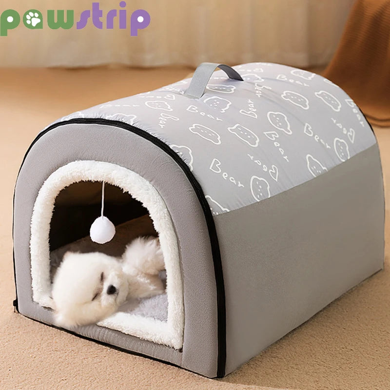 Portable Plush-Lined Dog House with Handle