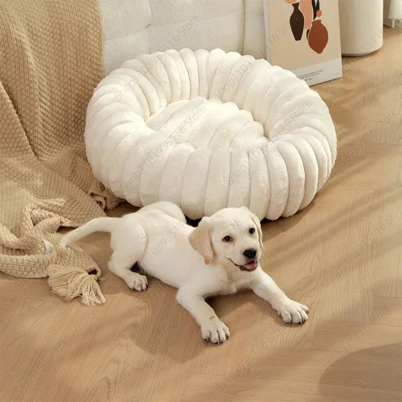 Plush-Corded Round Dog Bed