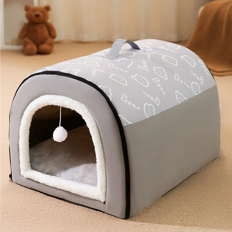 Portable Plush-Lined Dog House with Handle