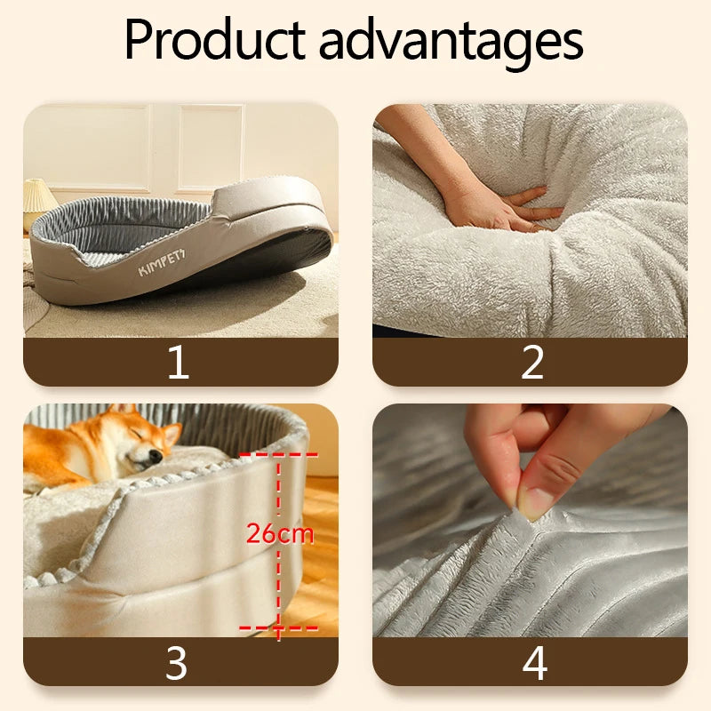 Plush-Ribbed Dog Bed