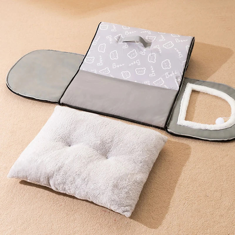 Portable Plush-Lined Dog House with Handle