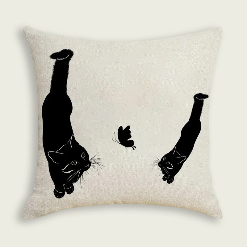 2 Cats Observing a Butterfly Plush Pillow Case