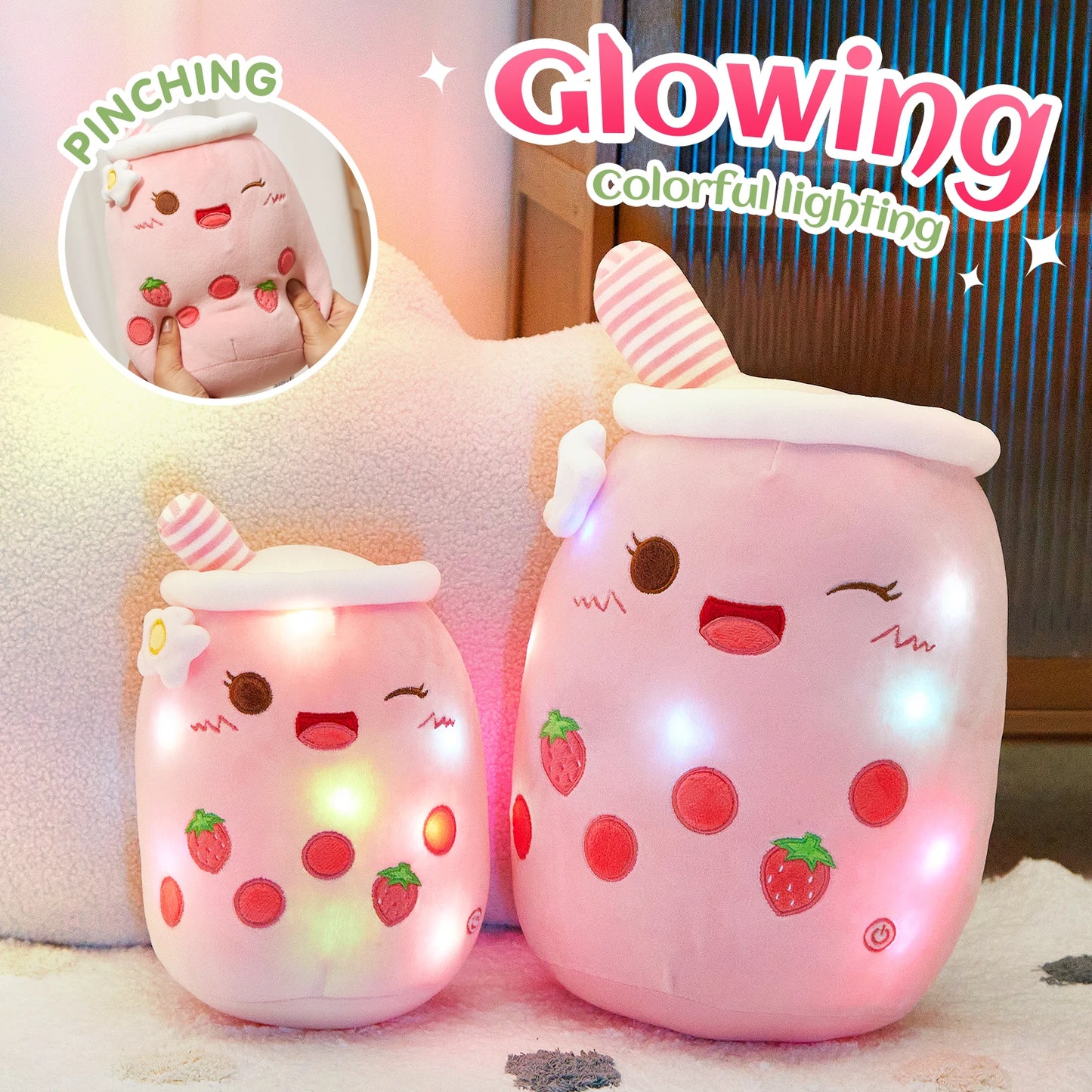 LED Bubble Tea Boba Plushie with Colorful Glowing Lights